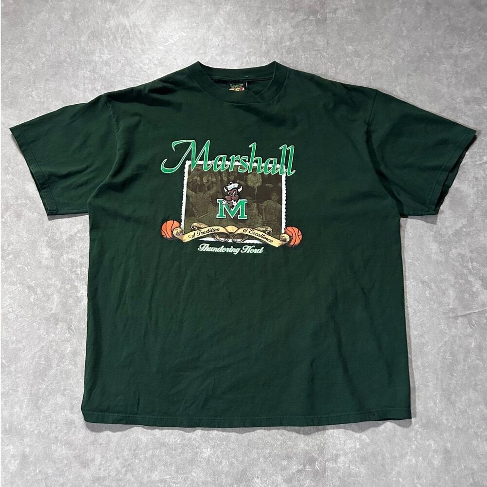 90s Vintage Marshall Thundering Herd Basketball Green T Shirt Size XXL
